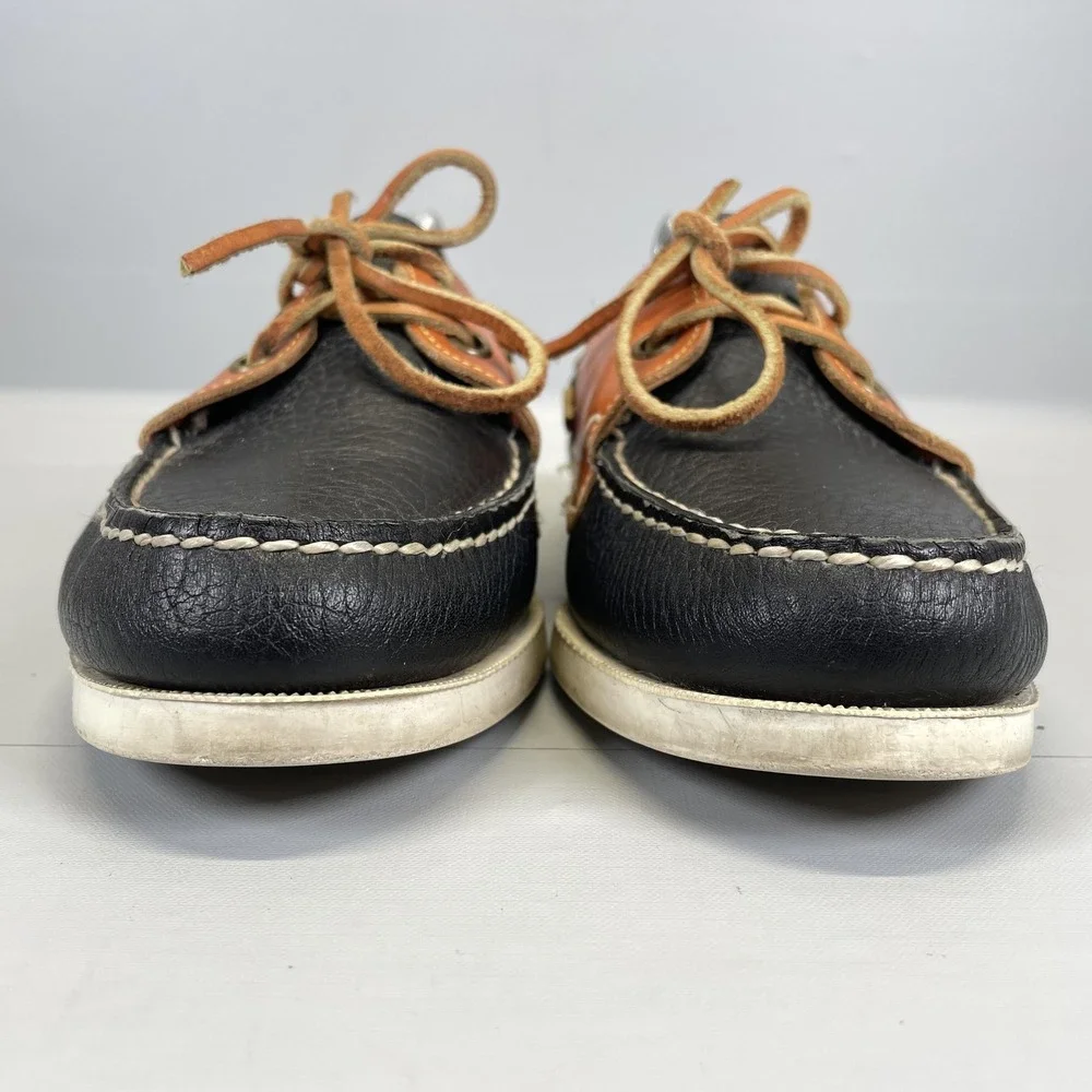 Vtg Dooney & Bourke Boat Shoes Mens Size 8 M Brown Black Leather Deck Loafers